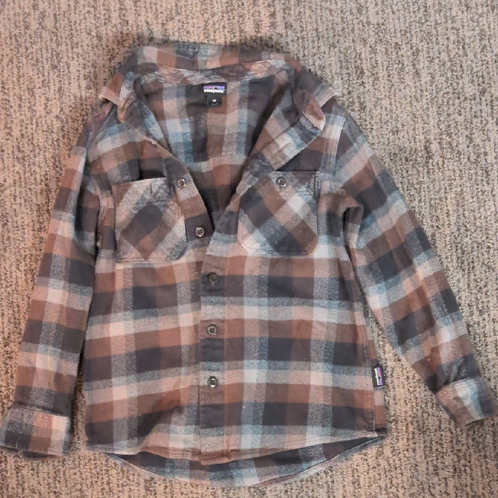Patagonia Kids Plaid Button-Down Shirt - Brown and Blue